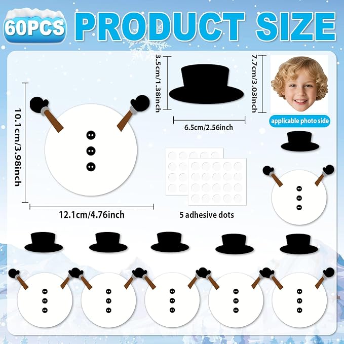 60Pcs Winter Snowman Paper Cutouts Winter Bulletin Board Decoration Black Snowman DIY Photo Craft Cutouts Christmas Classroom Supplies for Teacher Student School Holiday Party Chalkboard Wall Decor