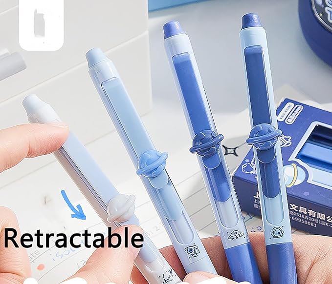 4pcs Erasable Pens 0.5mm Gel Ink Retractable Mistake-Free Smooth Writing Pens with Erasers for Women Men Office Supplies (blue 4pcs, Blue)