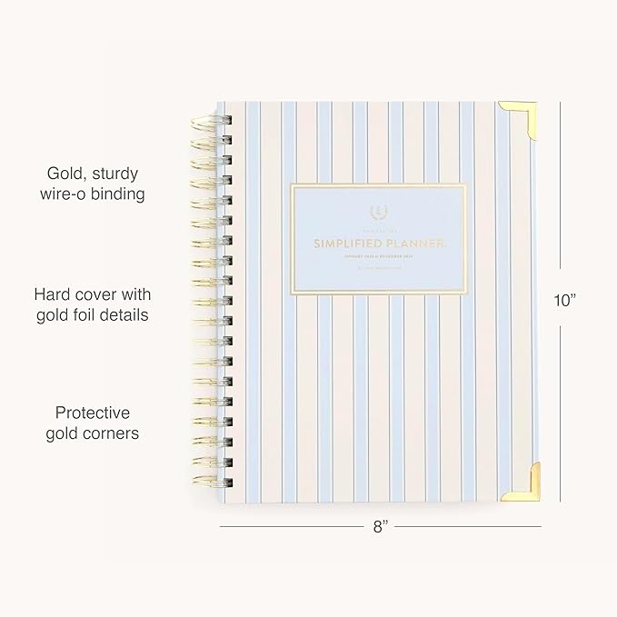Simplified 2026 12-Month Spiral Weekly Planner — Serene Stripe — January 2026 - December 2026, Calendar Year Organizer with Stickers, Pockets, and Keepsake Box