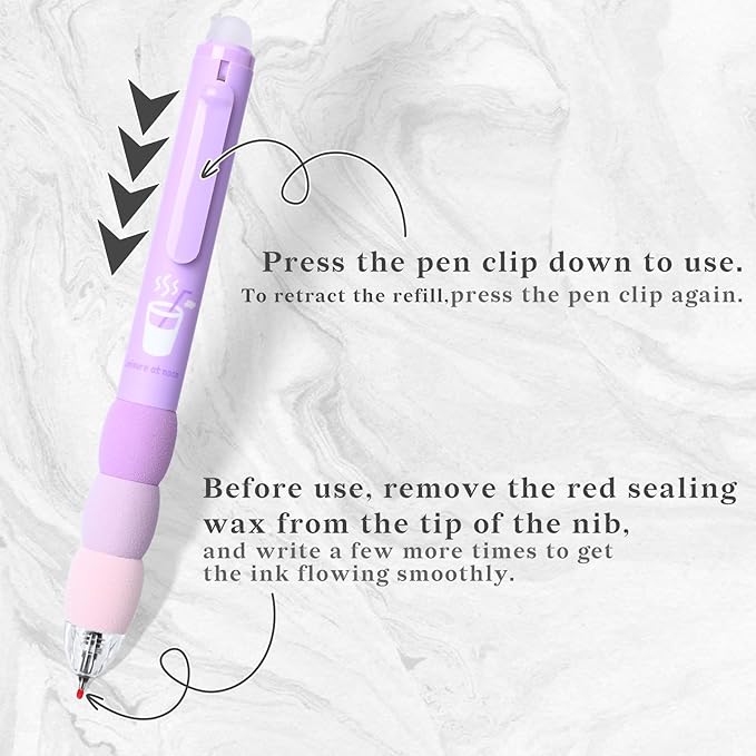 Temiary 18Pcs Aesthetic Retractable Erasable Gel Pens, Make Mistakes Disappear, 8 Pens & 10 Refills, Cartoon Smooth Writing Pen, 0.5 mm Black & Blue Ink Pen, Office School Supplies. (Purple Theme