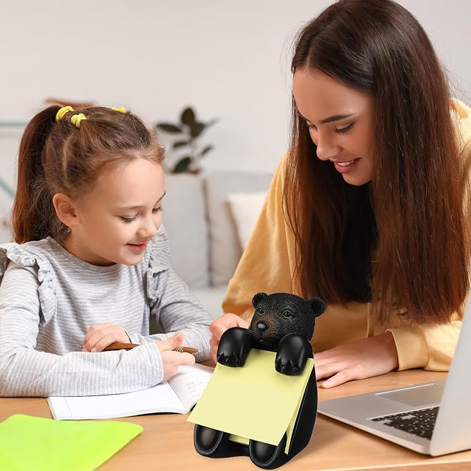 Chunful 3pcs Pop-up Note Dispenser Set Include Resign Black Bear Note Dispenser, 2 Pcs 3" x 3" Sticky for Office Desk Accessories