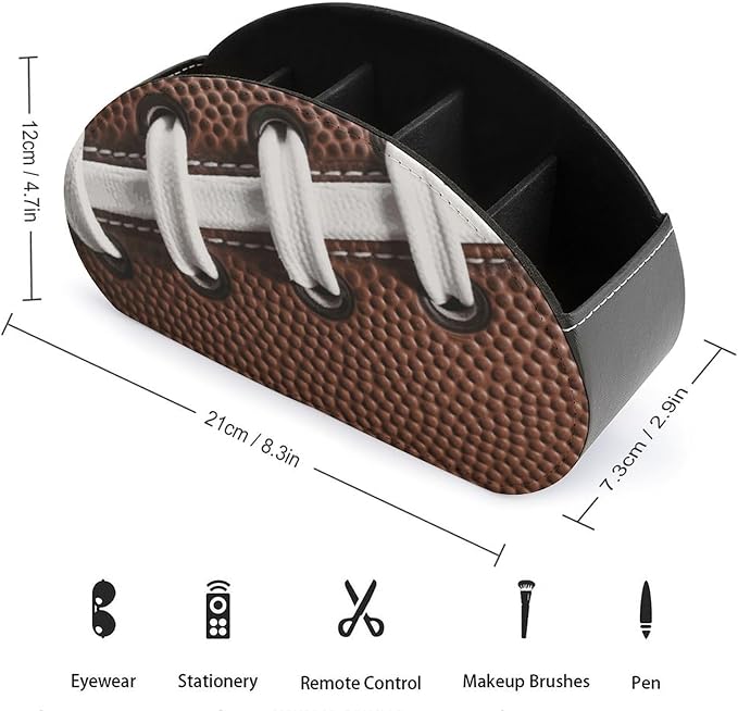 American Football Laces Remote Control Holders Pu Leather TV Remote Holder with 5 Compartments Desktop Storage Organizers Remote Caddy Box for TV Remotes/Media Controllers/Office Supplies