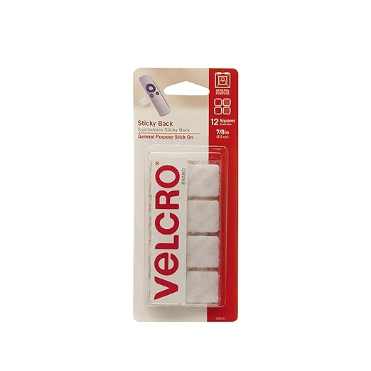 VELCRO Brand - Thin Clear Fasteners | General Purpose/Low Profile | Perfect for Home & Sticky-Back Fasteners, Removable Adhesive, 0.88" X 0.88", White, 12/Pack