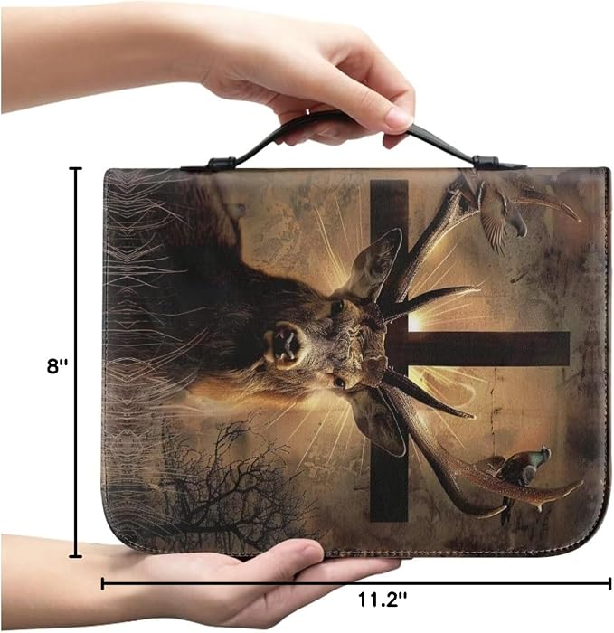 Bible Cover & Case for Men Boys/Book Carrying Case with Pen Slot-Church Bag for boy,Deer and Cross,Large