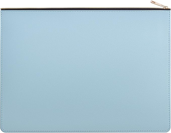 Enyuwlcm PU Leather A4 File Folder Zipper Document Holder Envelope Folder Case for Receipt Contract (1, Light Blue)