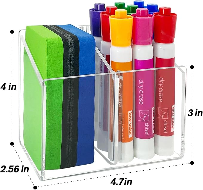 Magnetic Dry Erase Marker Holder, Clear Acrylic Magnetic Pen Marker Holder for Whiteboard, Fridge, Office, Home, Desk Locker Organizer Accessories
