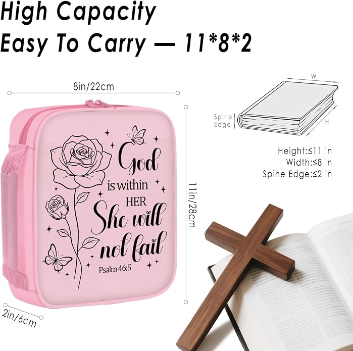 Bible Cover for Women, Bible Holder, Bible Cover With Handles, Bible Carrying Case, Bible Bags With Zipper and Pockets