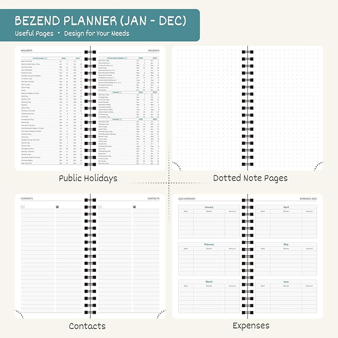 BEZEND Pocket Calendar 2026 Weekly and Monthly (3.5" x 6" Spiral) Small Daily Planner for Purse (Jan-Dec) with Notes & Expenses, Inner Pocket, Pen Holder, Vegan Leather Softcover - Kiwi