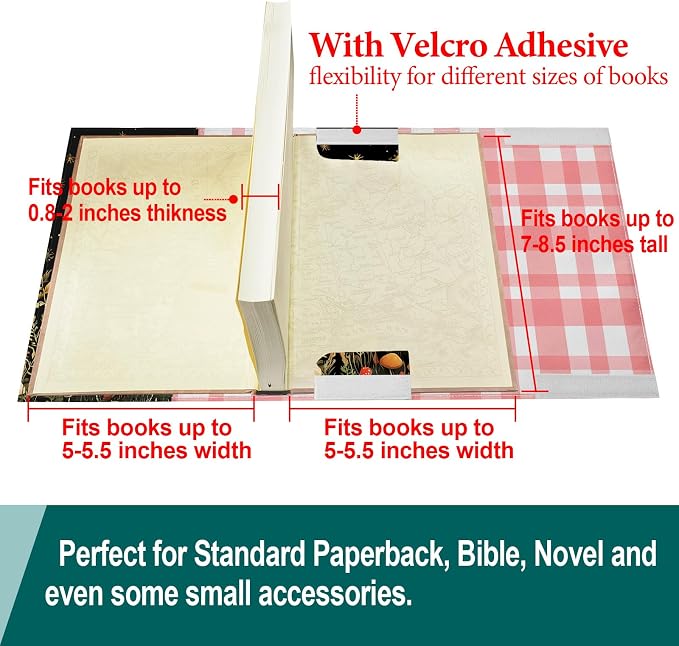 Mushroom Adjustable Paperback Book Cover Protector, Washable Soft Canvas Fabric Book Covers with Bookmark,Double Side Print Book Dust Jacket Covers for Hardcover Bible Novel Book Lovers Gift S