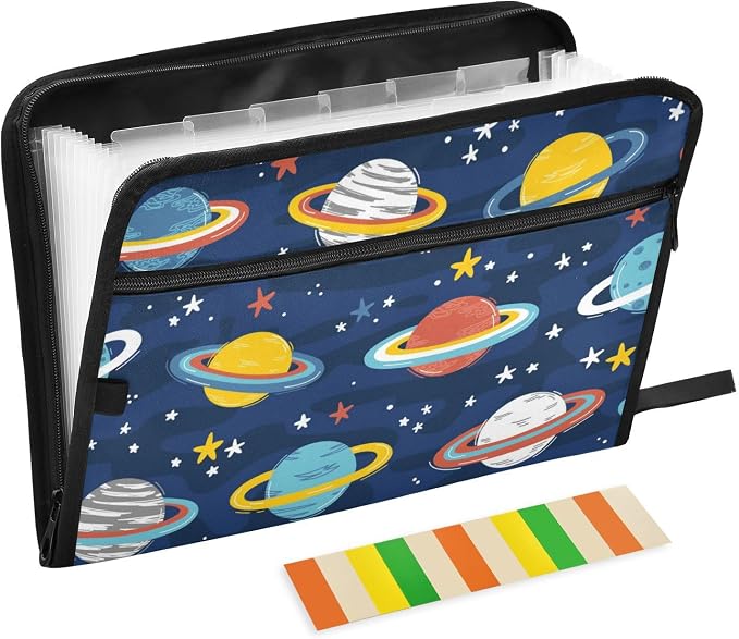 13 Pockets Expanding File Folder Planets and Stars Doodle with Sticky Labels Accordion File Folder Document Organizer Letter Size A4 Papers Expandable File Keeper