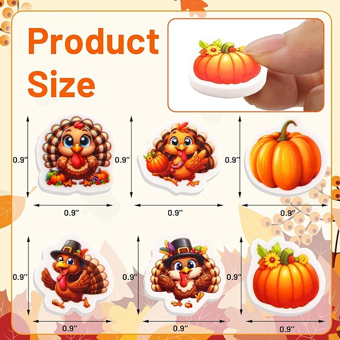Ceiba Tree 60Pcs Thanksgiving Turkey Mini Erasers for Kids Bulk Pumpkin Pencil Erasers Stationery for Kids Student Classroom Prizes Homework Rewards Fall School Supplies
