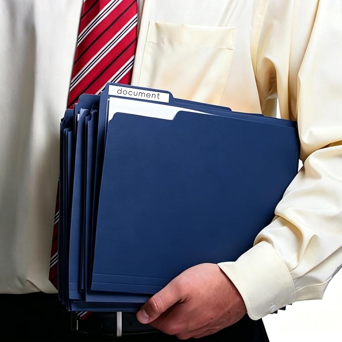VZCPYTPM 150 Pack Navy Blue File Folders,Letter Size (8.5x11 in),1/3-Cut Tabs in Assorted Positions,Cardstock Paper Folders for Office,School & Home Filing Cabinet Organization, Bulk Document Folders