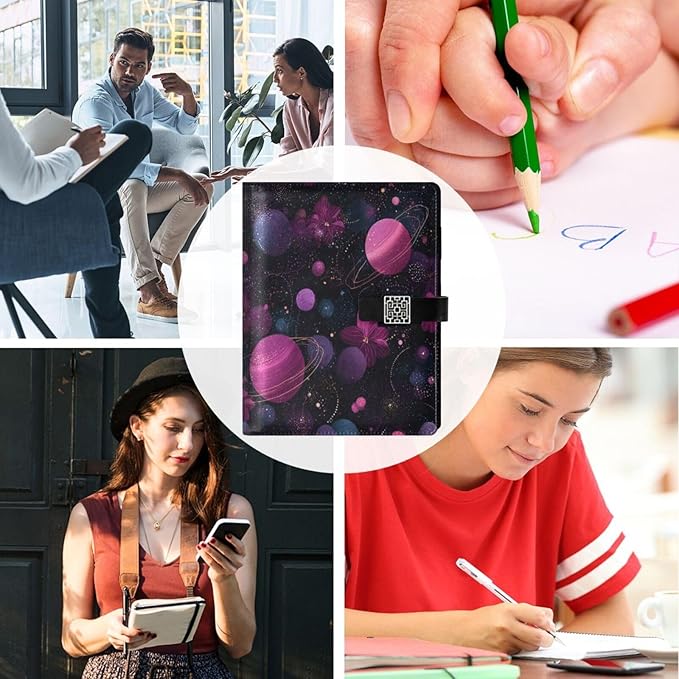 Cosmic Floral Planetary Design PU Leather Notebook A5 Binder 6 Ring Refillable Journal with Magnetic Buckle Closure Loose Leaf Travel Office Planner Budget Binder Notepad Portfolio,