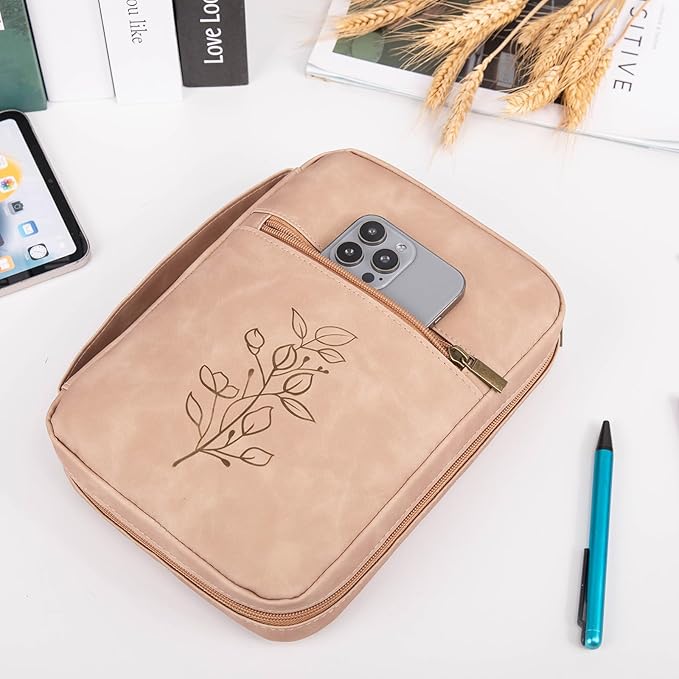 Large PU Leather Bible Cover - Debossed Case with Pocket - Gift Boxed for Men & Women