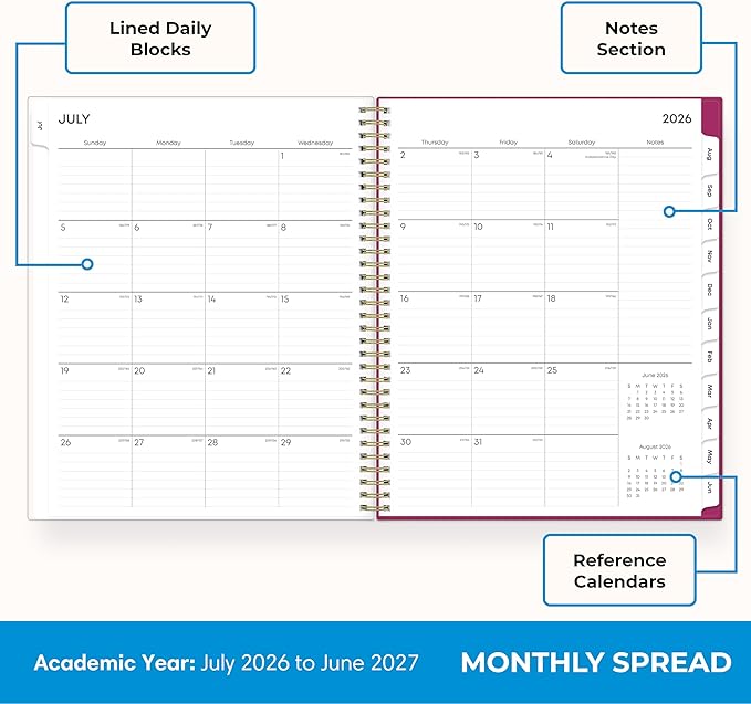 Blue Sky 2026-2027 Weekly and Monthly Academic Year Planner Calendar, July 2026 - June 2027, 8.5" x 11", Flexible Pocket Cover, Wirebound, Storage Pocket, Laminated Tabs, Mahalo