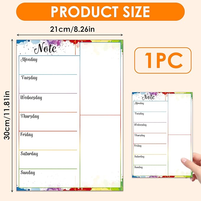 Magnetic Weekly Meal Planner for Refrigerator, 8x12'' Dry Erase Menu Board, Stain Resistant Whiteboard, Strong Magnetic Backing, Ideal for Families, Students, Roommates, Notes, Grocery Lists (C)