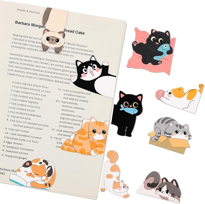 10Pcs Magnetic Bookmarks, Cute Cat Bookmarks Funny Book Marker Clips Graduation Birthday Gifts for Women Reading Book Lover Gifts