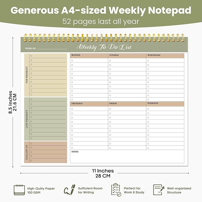 Weekly To Do List Notepad with 52 Undated Sheets（8.5"×11"）6 Pack - Undated Weekly Planner Notepad for Office Desk Accessories and Supplies - Forest Shades