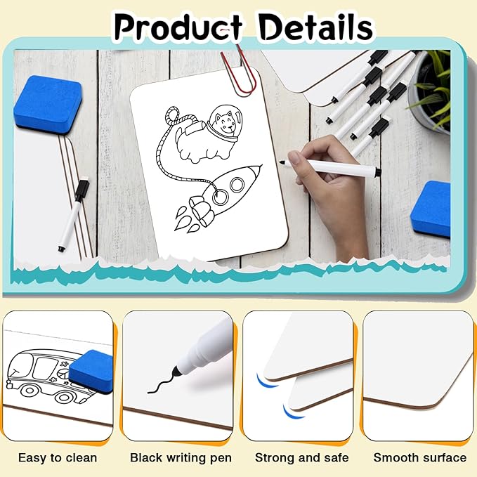 24 Pack Mini Dry Erase Board 6x9 Inch Small Wooden Portable White Boards Bulk with 24 Markers & 24 Erasers for Students Teachers Classroom Training Office Supplies