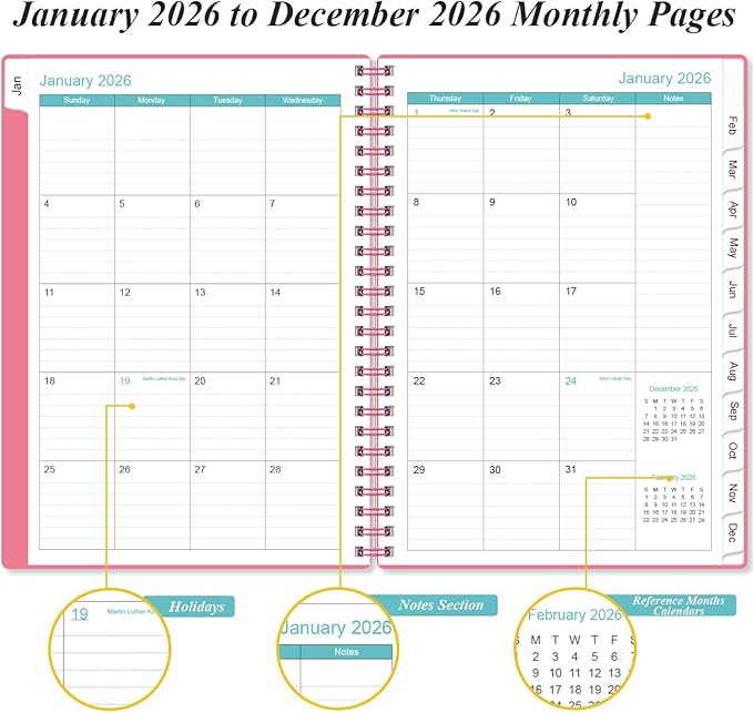 2026 Appointment Book & Planner - Hourly Planner from January 2026 to December 2026, Weekly Appointment Book 2026 with 30-Minute Interval, 6.4" x 8.5", Pink