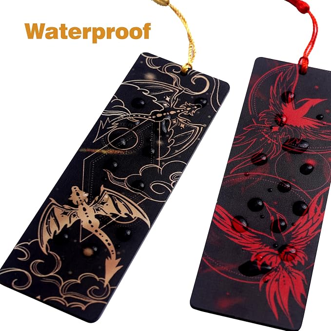 Set of 2 pcs - Bookmarks for Women with Silk Tassel - Perfect Book Markers Merchandise for Fantasy Fans, Dragon and Phoenix Pattern Fourth Book Marks - Unique Gifts for Wing Book Lovers