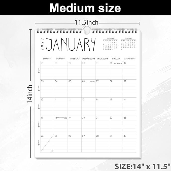 Guasslee Wall Calendar 2026-2027, 14"x11.5" Vertical Wall Calendar 2026, 13-Month Desk/Wall Calendar From 2026 Jun - 2027 Jun, Monthly Hanging Planner Spiral Bound For School Home Office Organizing
