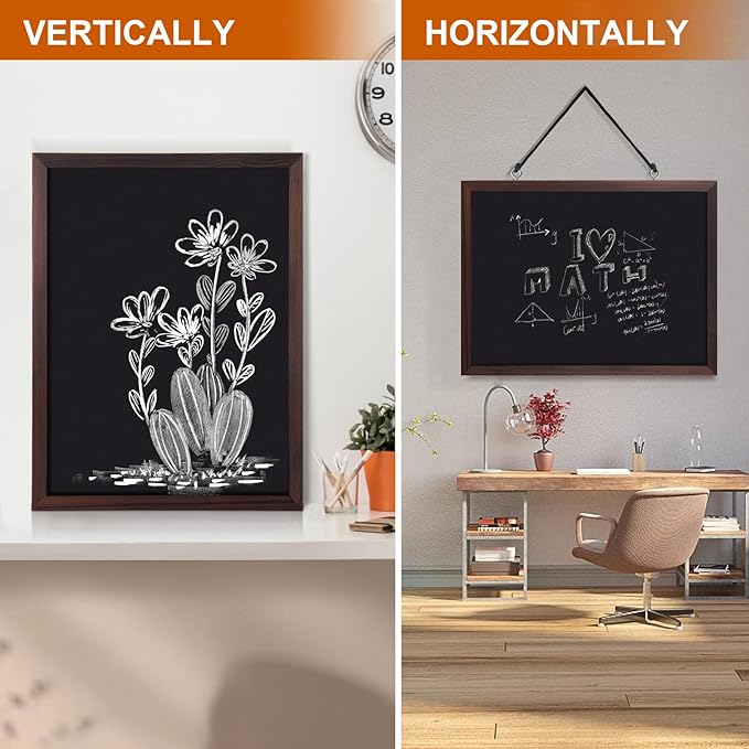 Comix Magnetic Chalkboard, 18 x 24 Inches Wooden-Framed Blackboard for Kids, Hanging Chalk Board for Home Kitchen Restaurant Menu