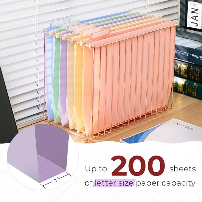 Y YOMA Plastic Hanging File Folders, Letter Size, 1” Expansion, 24 Pack Reinforced Hanging Folders with Tabs Transparent Waterproof for Filing Cabinet Bulky Files Home Office, Dopamine Color