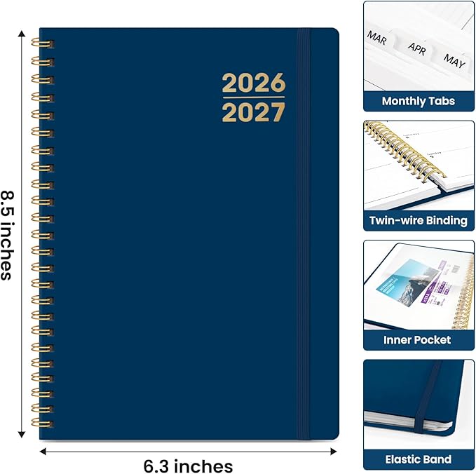 Planner 2026-2027 for Women & Men, Academic Monthly and Weekly Calendar Planner, Jul 2026 - Jun 2027, A5 (6.3" x 8.5"), Teacher Student Planning Book with Tabs, Ideal for Office School Supplies - Navy Blue