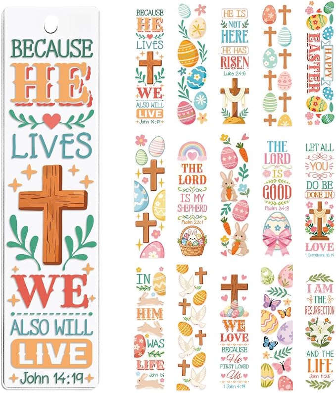 Peacoblue 30pcs UV DTF Bookmarks Transfer Stickers Wraps Easter Cross with Christianity for Women Men Reading, Waterproof Bookmarkers Decal(No Blank Bookmarks)for Acrylic Plastic Metal Blank Bookmark
