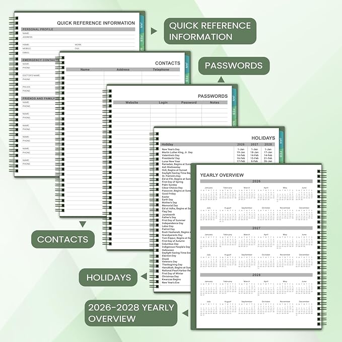 Planner 2026-2027 - 2026-2027 Monthly Planner, JUL 2026-DEC 2027, Monthly Planner/Calendar 2026-2027 with Colorful Tabs, 2026-2027 Calendar Planner for Daily Organizing - Waterproof Cover (8" x10", 12 Month Pages & Notes, Moss green)