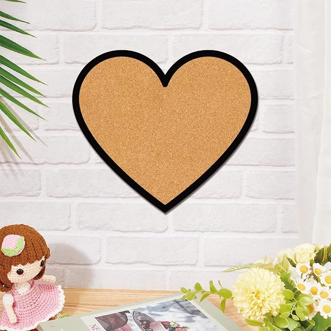 CRASPIRE Heart Pin Cork Board Cute Framed Bulletin Display 10.6x9.4In Badge Wooden Decorative Corkboard Small Wall Mounted Memory Memo Brooch Lapel Pin Storage for Home Office School Classroom Wedding
