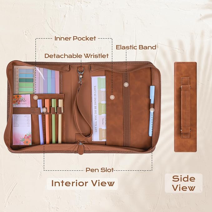 XKDOUS Bible Cover Case for Women Large Bible Bag with Handle, Pens, Tabs, Study Supplies Church Book Organizer Journaling Kit Christian Gifts for Mom, Lady, Men