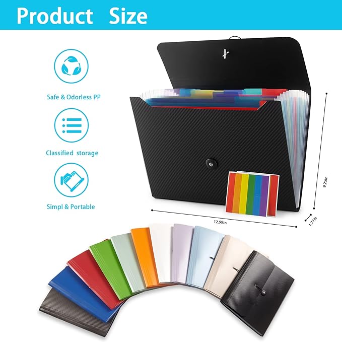 Expanding File Folder File Organizer with 13 Pockets Accordion Filing Folder Expandable File Folder for Documents Paper Organizer for Work, School, Home, Office,Green