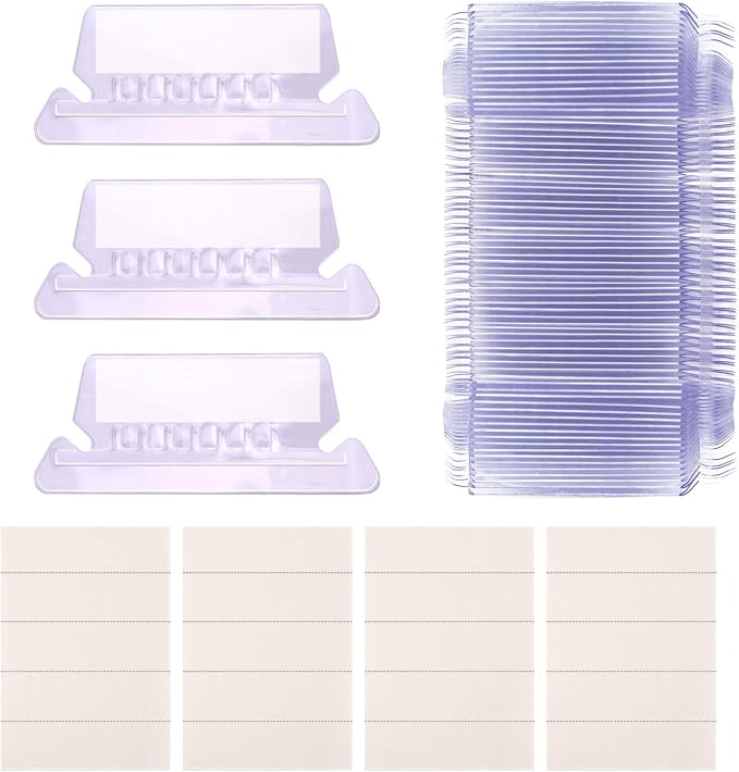 Hanging File Tabs and Inserts Clear File Folder Labels Filing Tabs for File Identification, Easy to Read(2 Inch, 50 White Inserts+50 Plastic Tabs)