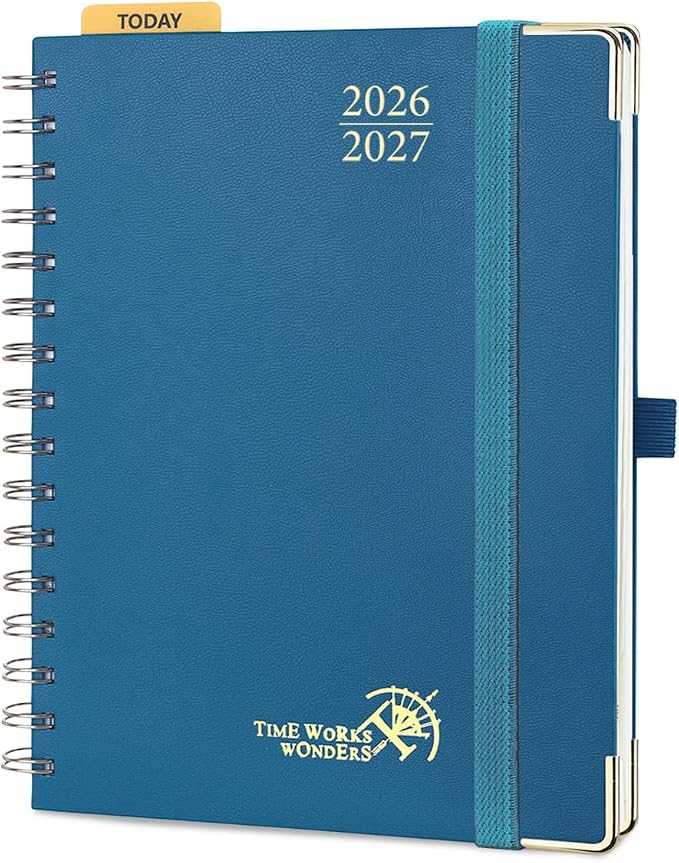 POPRUN 2026-2027 Academic Year Weekly and Monthly Planner Calendar,Jul 2026 - Jun 2027，6.25" x 8.5",Daily Agenda Book & Appointment Book with Hourly Schedule, Tabs, Hardcover, School and Office Supplies - Night Sky Navy Blue