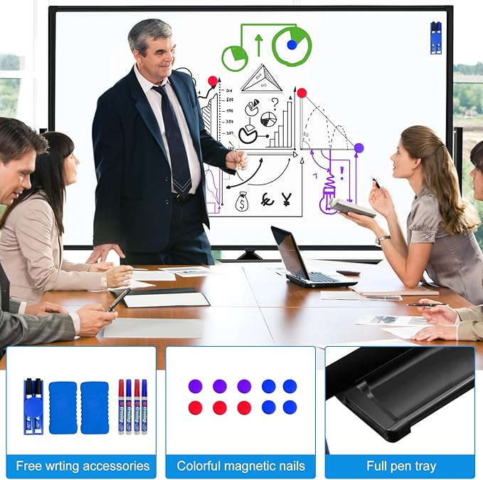 Rolling White Board on Wheels 72 X 40, Double-Sided Magnetic Large Rolling Whiteboard Dry Erase Board with Stand, Mobile Standing Whiteboard for Office, Classroom & Home