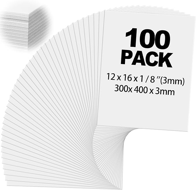 Frienda Foam Boards Thickness Foam Poster Boards for Presentation Board for School Crafts Office Art Projects(12 x 16 Inch,White,100 Pack)