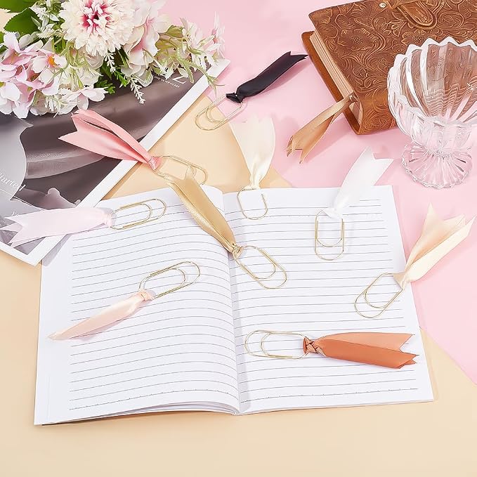 PH PandaHall 10pcs Ribbon Paper Clip, Colorful Planner Bookmark Ribbon Paperclips 1.95 Inch Large Paper Clips Metal Bookmarks Accessories for Back to School Office Teacher Students Book Notebook