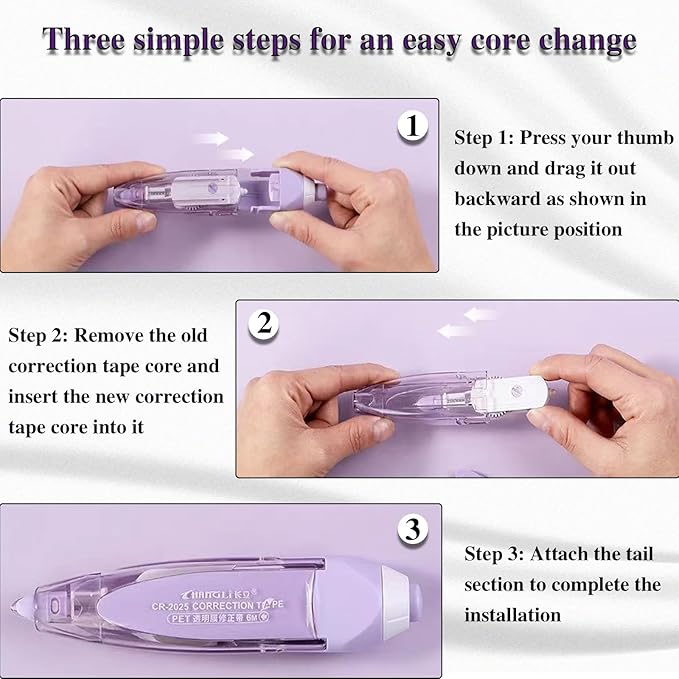 Retractable White out Pens 2 Pack with 2 Extra Refills, Cute Correction Tape Pen 1/5" x 944", Refillable Whiteout Pen for Instant Correction Office Supplies, Blue & Pink