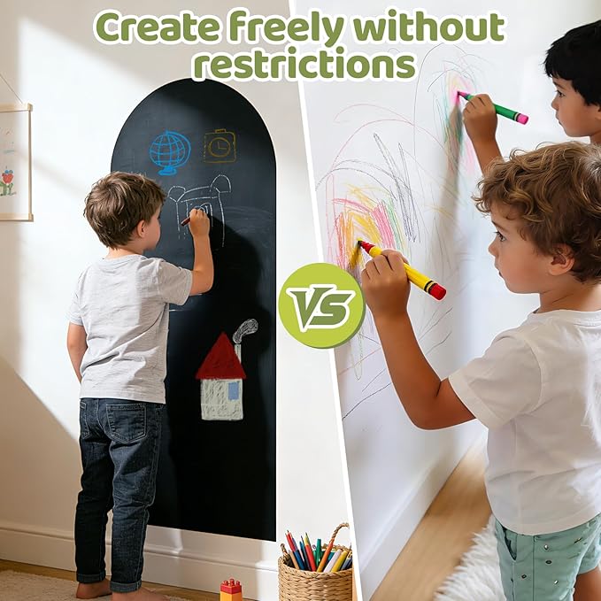 40 x 18 Arch Magnetic Wall Decal for Kids, Upgraded Self-Adhesive UnPeel Magnetic Chalkboard for Wall, Magnet Wall Drawing Learning for Playroom, School, Home(Black)