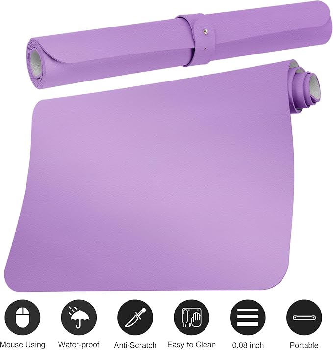 Boutilon Leather Desk Pad Protector,Non-Slip Mouse Pad,Laptop Desk Pad,Office Mouse Mat,Waterproof Leather Desk Blotter,Desk Writing Pad for Office and Home (M-Purple,30"x14")