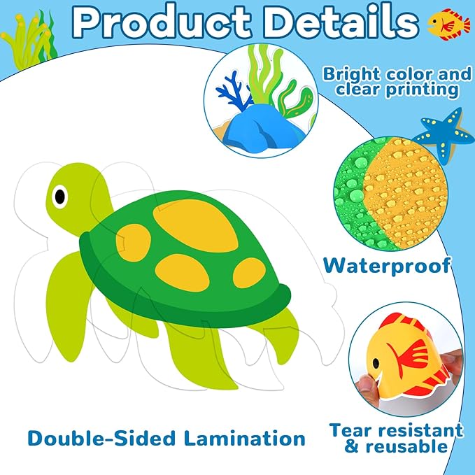 QOUBAI Sea Turtle Bulletin Board Set Ocean Themed Classroom Bulletin Board Decorations Under The Sea Turtle Cutouts Classroom Decorations for Back to School Office Home Chalkboard Decor Wall Door