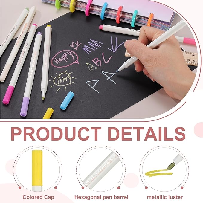 PATIKIL Metallic Marker Pens, 6Pcs Permanent Markers Medium Tip Quick Dry Paint Pen on Plastic Wood Stone Glass Canvas DIY Crafts Art Supplies for Drawing Writing Marking, Yellow