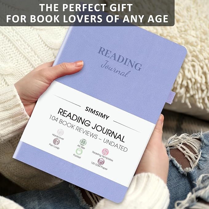 Reading Journal with 104 Book Reviews, Book Journal for Books Lovers & Readers - Review and Track Your Reading Progress, Reading Log Notebook Gift, A5, Light Purple