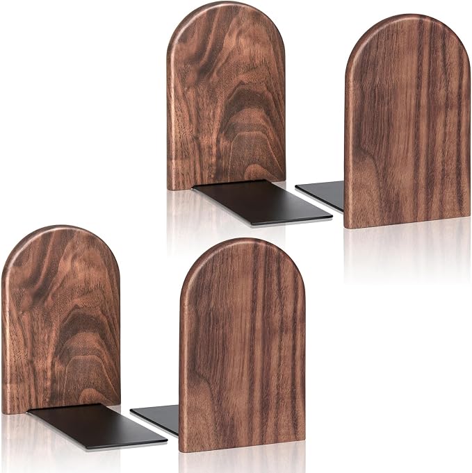 2Pairs Book Ends for Heavy Books, Wooden Bookends, Holds Heavy Books, Non-Skid, Perfect for Office Desk