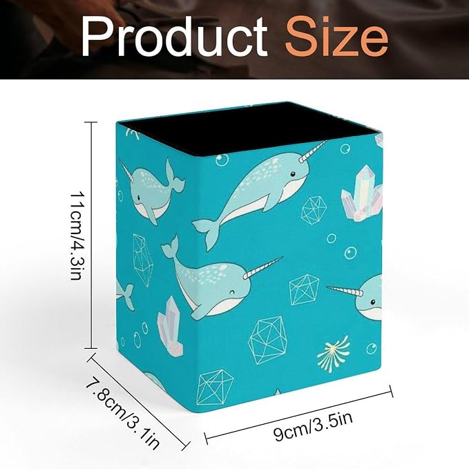 Pen Holder Stand For Desk, Pencil Pen Holder Cup, Desktop Stationery Organizer, Waterproof Multifunctional Office Supplies Blue Kawaii Narwhals