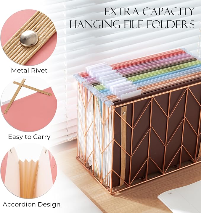 Y YOMA 6 Pack Extra Capacity Hanging File Folders with Handle Letter Size Accordion Decorative Reinforced File Folder Cute Colored Expandable Portable Folder with 1/5-Cut Adjustable Tabs, Cute Pink