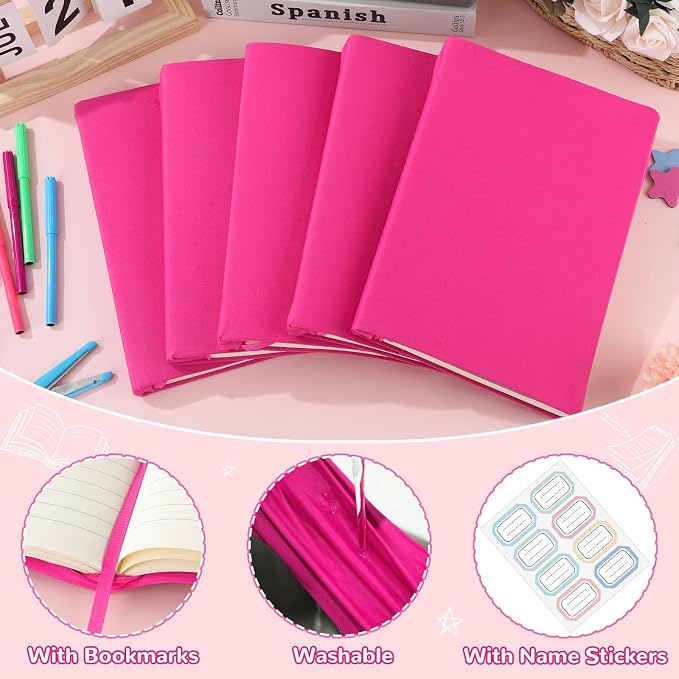 Jumbo Book Covers 7 Pack Reusable Fabric Book Cover Protective Books Covers 9 x 11 Inch Pink Stretchable Books Sleeve Cover with Label Sticker for Most Hardcover Textbooks Up to 10 x 12.5 Inch