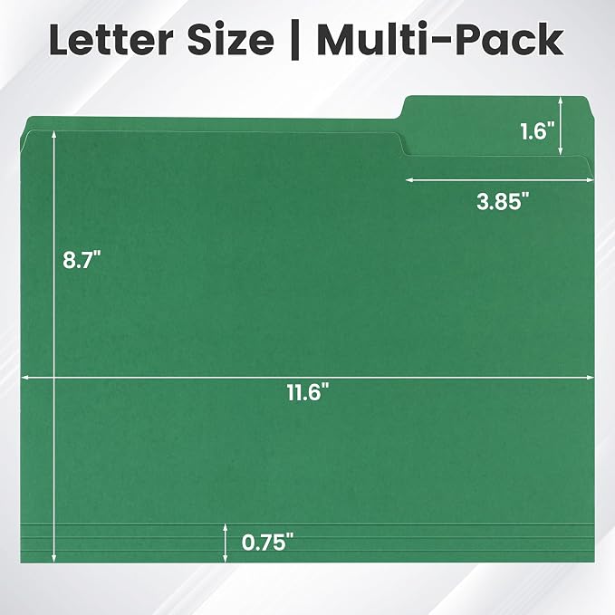 Colored File Folders, Letter Size, 1/3 Cut Tab. Chromatic Manila Folders 8.5 x 11 for Documents, Basic File Folders with Foldable Lines, Carpetas para Documentos for Office, School (100, Blue)